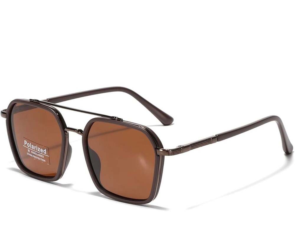 Metal Square Frame Sunglasses Big Tr90 Double Bridge Polarized Sun Glasses TAC L